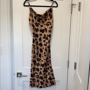 Forever 21 Leopard-Print Satin Slip Dress in Tan and Black